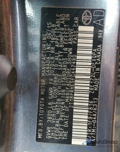 2015 Toyota Corolla Eco z USA, uszkodzony, nr VIN 2T1BPRHE5FC447480